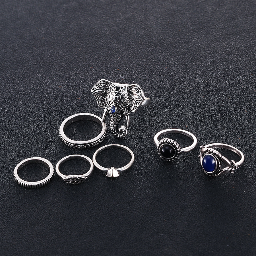 Set, silver carved ring, with gem, wholesale