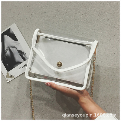 2019新款PVC透明包包女韩版包包清新方包单肩包 厂家定制透明包包|ms