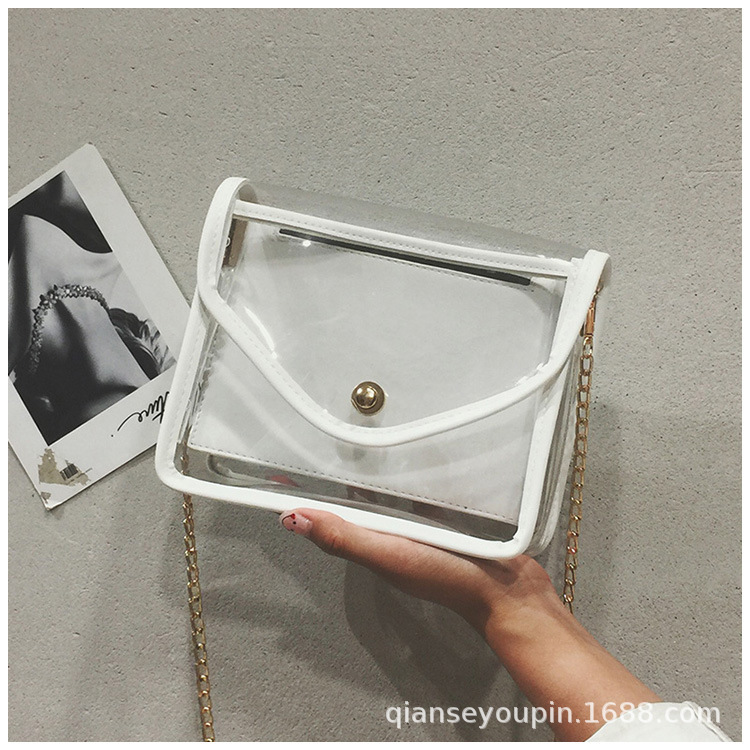 2019新款PVC透明包包女韩版包包清新方包单肩包 厂家定制透明包包|ms