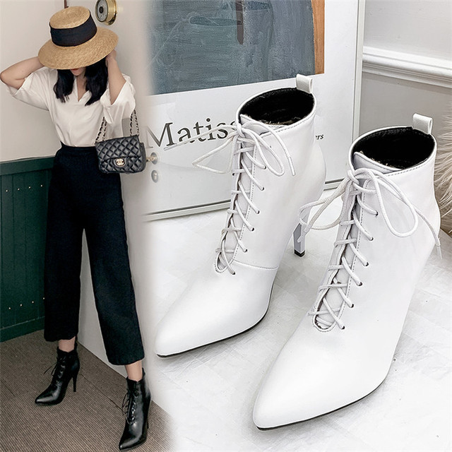 European and American pointy thin high heels short boots