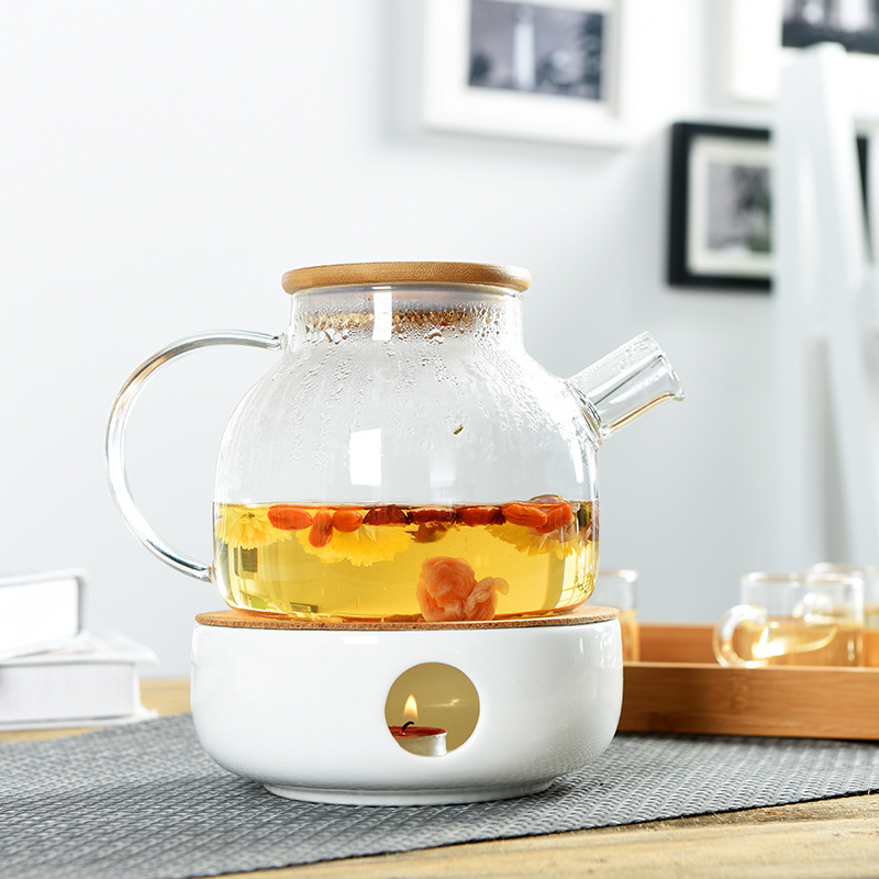 日式耐热玻璃花茶壶茶具陶瓷加热底座温茶器热茶炉蜡烛保温煮茶器