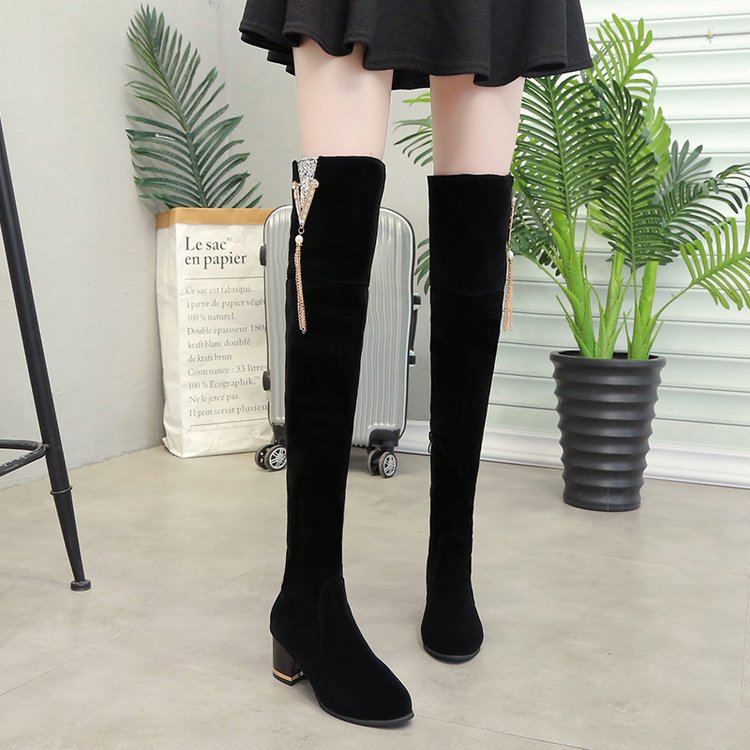 Large Size Autumn and Winter Martin Boots 2019 European and American New Over-the-knee Elastic Boots Women's Suede Mid-heel Foreign Trade Round Head Thick Heel