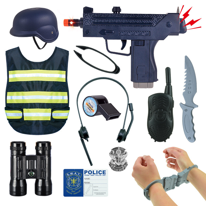 Foreign Trade Explosions Children's Police Toy Set Intercom Electric Simulation Play House Play Special Police Helmet Vest
