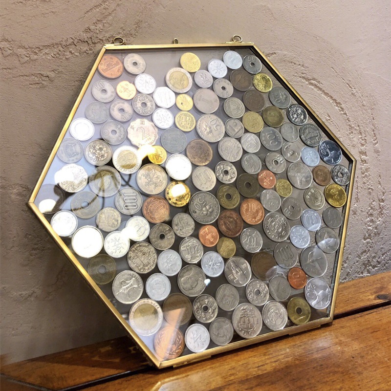 网红小红书推荐六边形玻璃相框diy硬币收藏标本夹纯铜金属画框