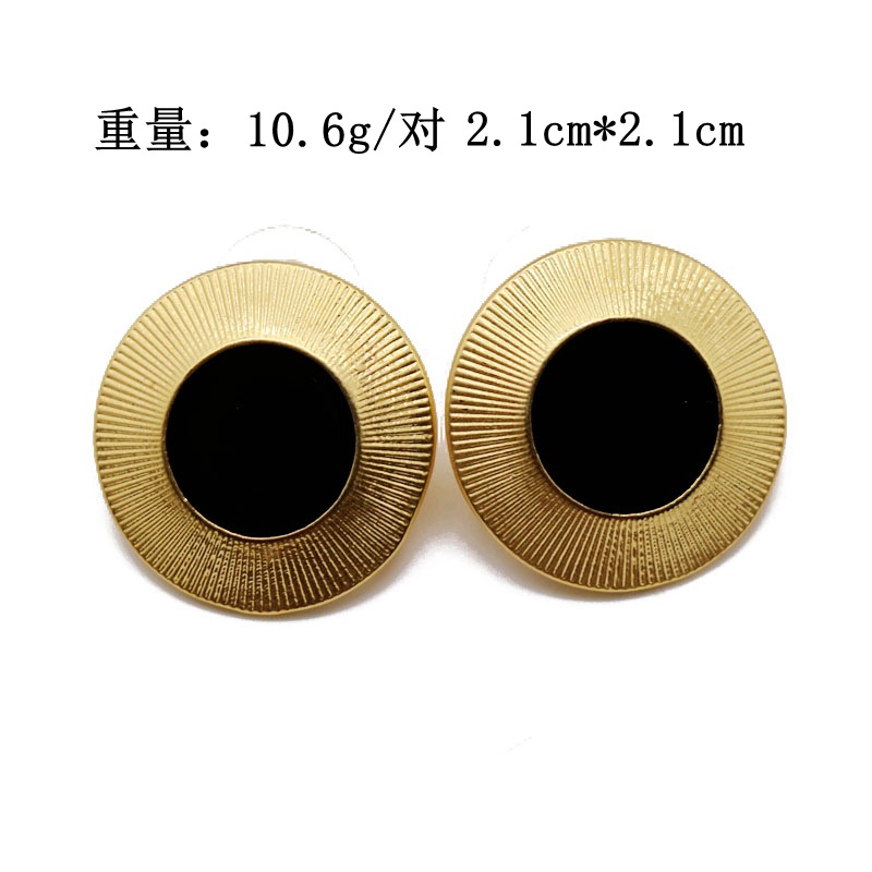 Ear Clip Black Round Earrings Ear Clips Matte Gold Thread Side Round 925 Silver Needle Ear Studs display picture 1