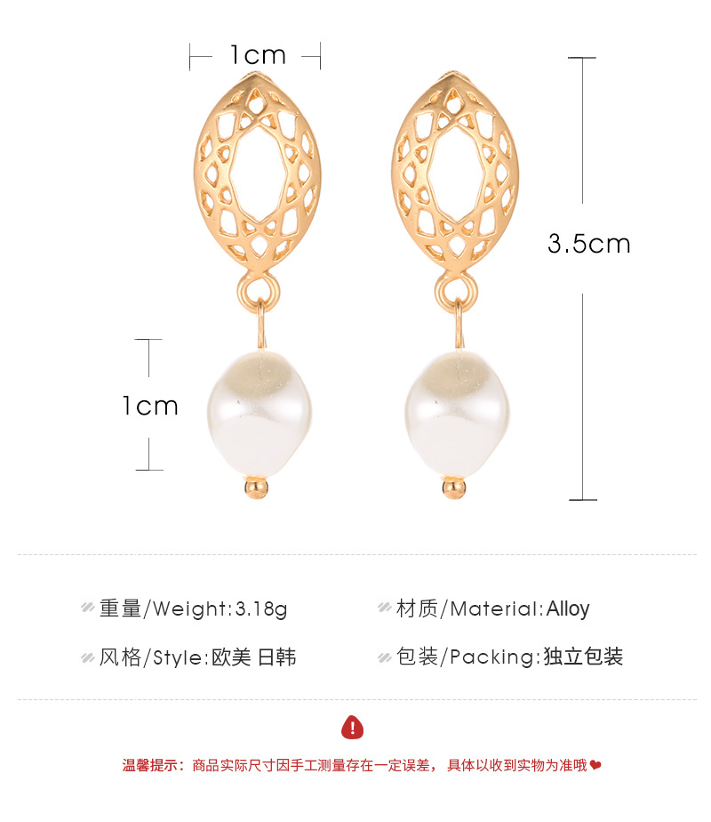 Geometric Oval Mesh Stud Earrings Earrings Temperament Pearl Pendant Earrings Women display picture 1