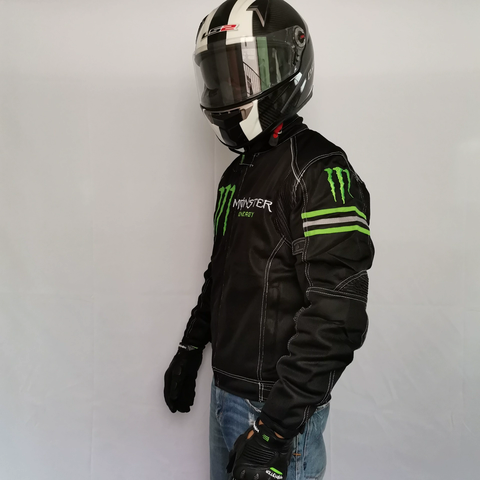 Zomer ademende motorracejas met anti-val beschermende kleding - Monster Energy Design [motorjas, racepak]