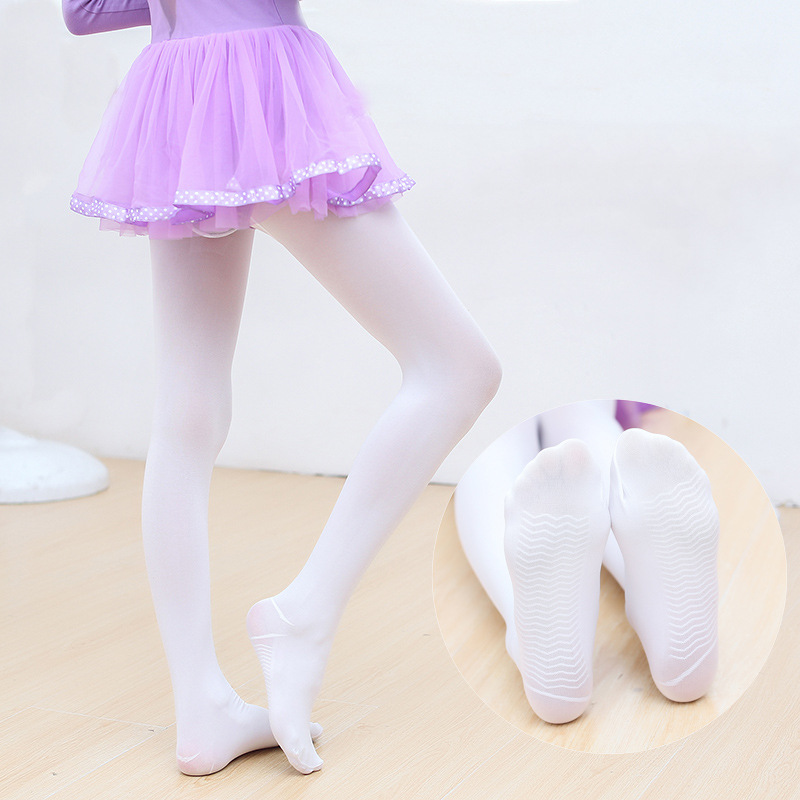脚底按摩女童打底裤防滑款儿童舞蹈袜5级抗起球80D春款白色连裤袜|ms
