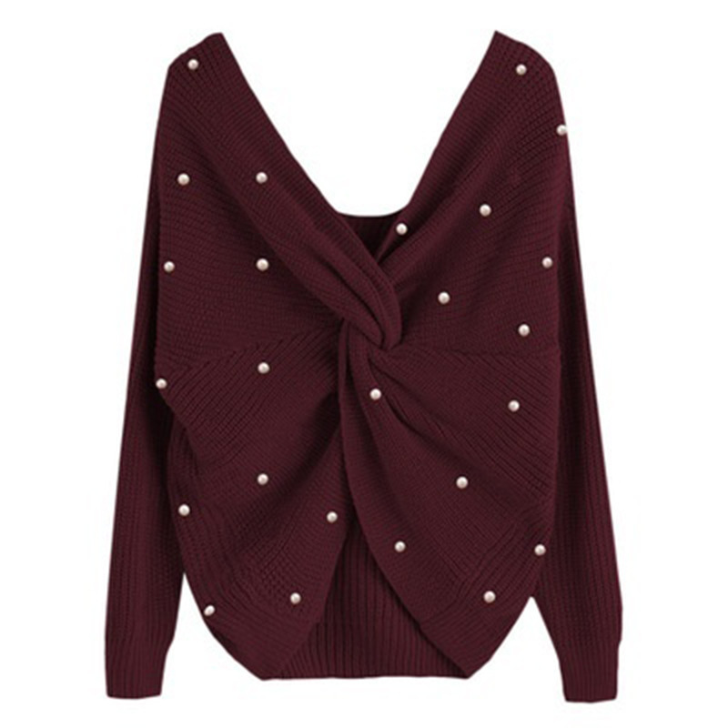 Suéter de Punto con Cuello en V y Espalda con Perlas para Mujer, Otoño/Invierno 2026, Éxito de Ventas en Amazon