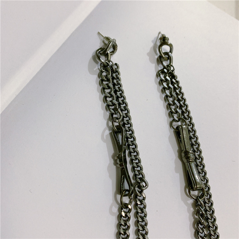 Black Extra Long Chain Tassel Double Bow Earring S925 Silver Earrings display picture 6