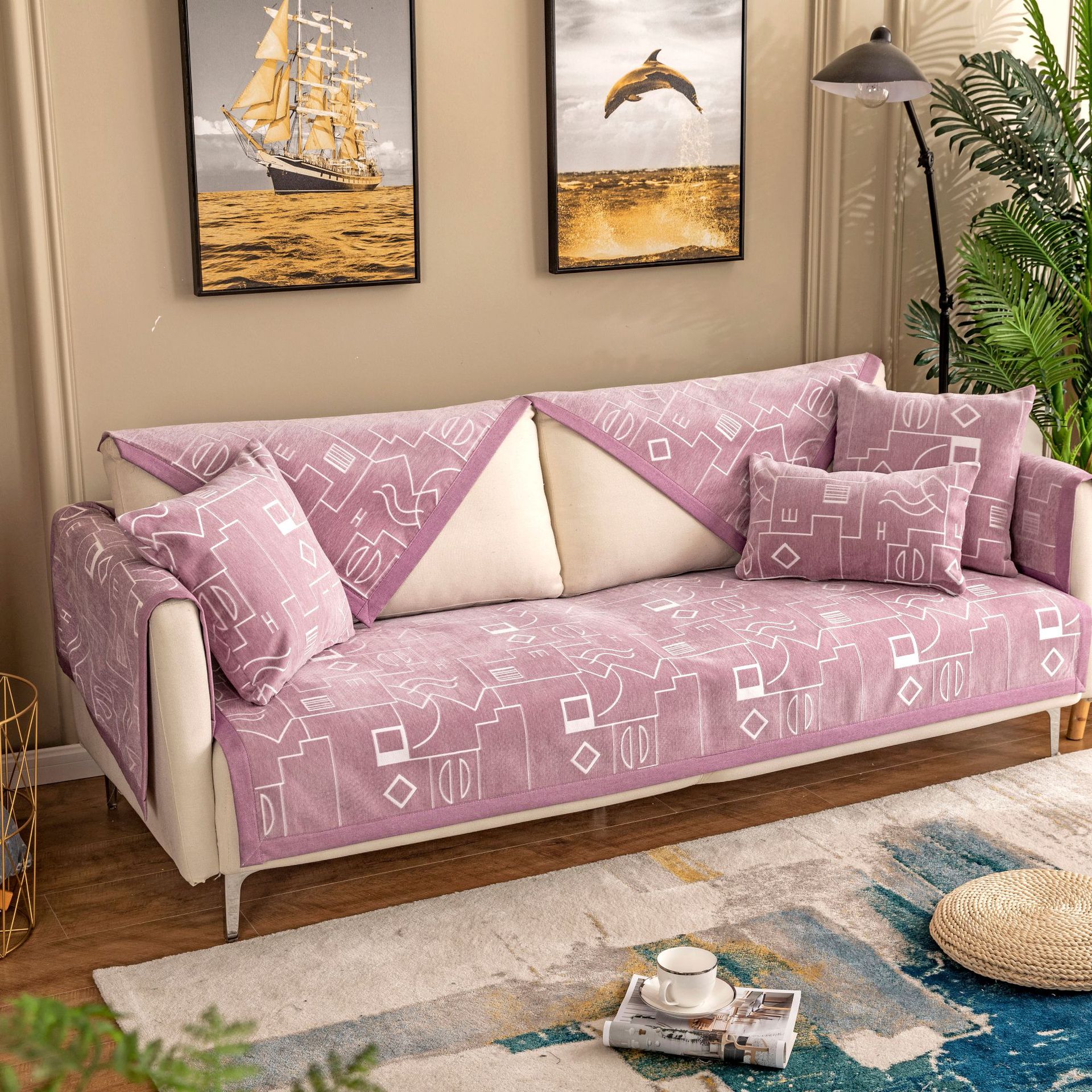 四季雪尼尔通用沙发垫布艺简约现代防滑北欧坐垫皮沙发罩套靠背巾