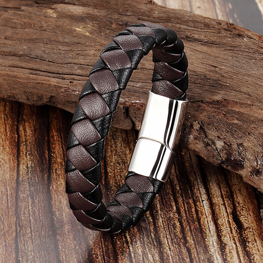 Explosive Black Brown Leather Bracelet Men's Leather Rope Bracelet Bracelet Real Men's Stainless Steel Leather Rope L19158