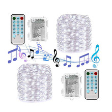 聲控串燈音樂電池盒銅線燈串遙控款節日節慶裝飾led防水燈串