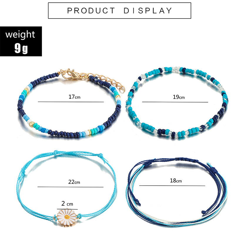 Hand-woven Wire Rope Color Rice Beads Flower Bracelet Daisy Wire Rope Bracelet 4-piece Set display picture 1