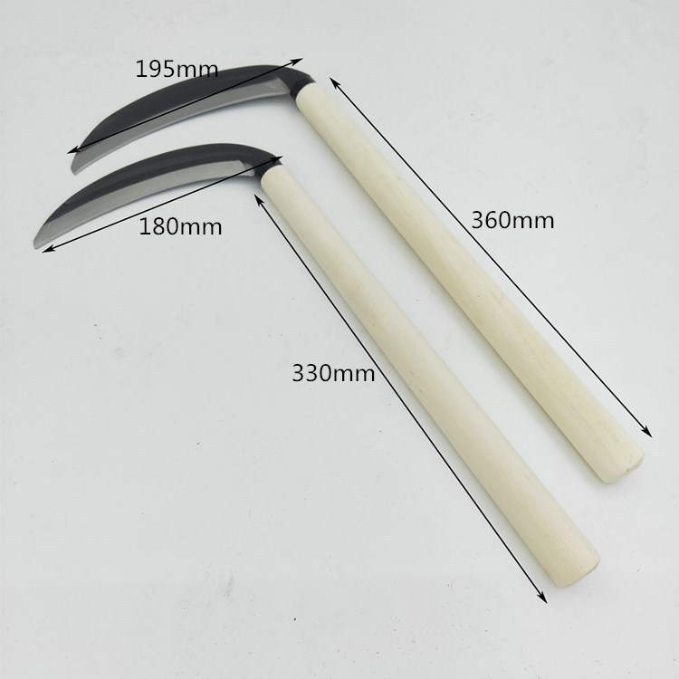 Japanese-style polished steel mouth sickle with 195 wood handle, small three-moon sickle, weeding and wheat harvesting sickle, gardening tool