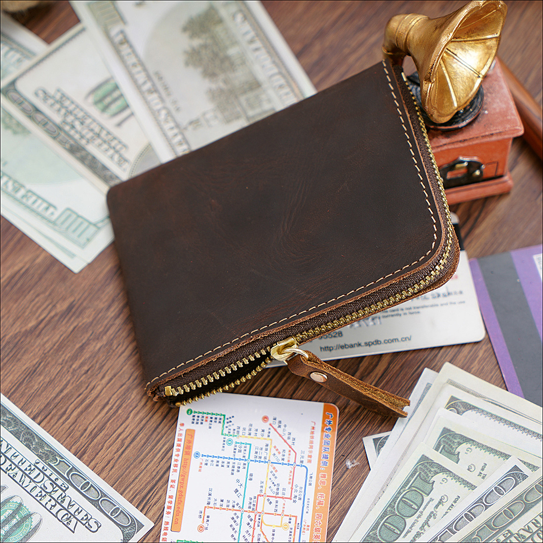 Vintage Men's Genuine Cowhide Leather Wallet – Bifold With Zipper Coin Purse & Card Holder