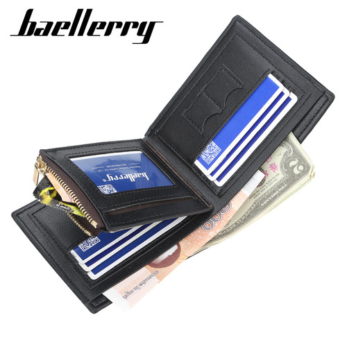 Baellerry Men's Short Business Wallet Korean Style Multi-Card Slot Tri-Fold Money Clip Bag Zipper Purse Wholesale