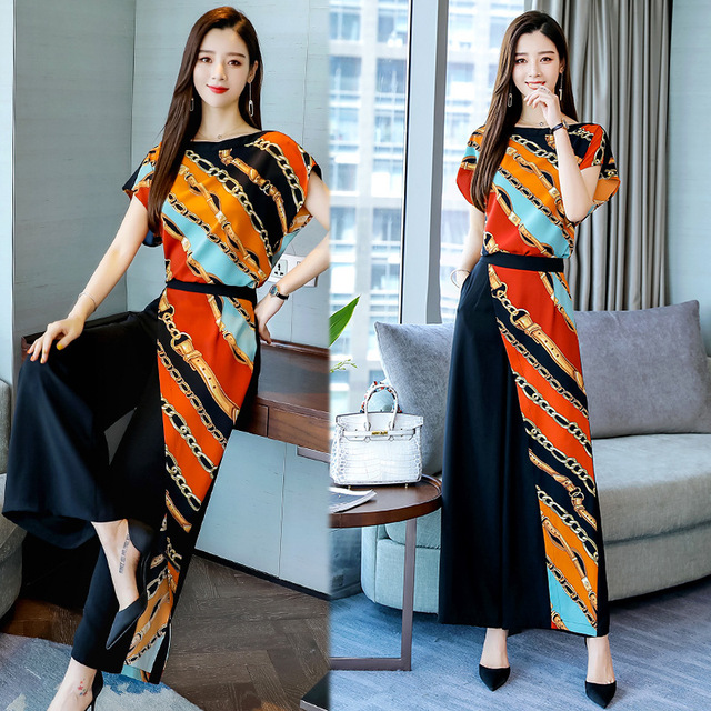 new style foreign style suit pants fashion printing two-piece suit 