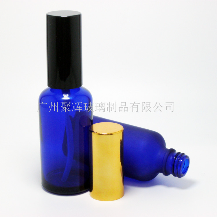 50ml宝蓝色精油瓶 高档香精瓶 精油瓶电化铝喷头压泵鸡嘴喷头