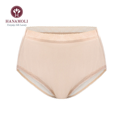 HANAMOLI桑蚕丝真丝女士蕾丝花边妈妈孕妇内裤女士特别尺码三角裤