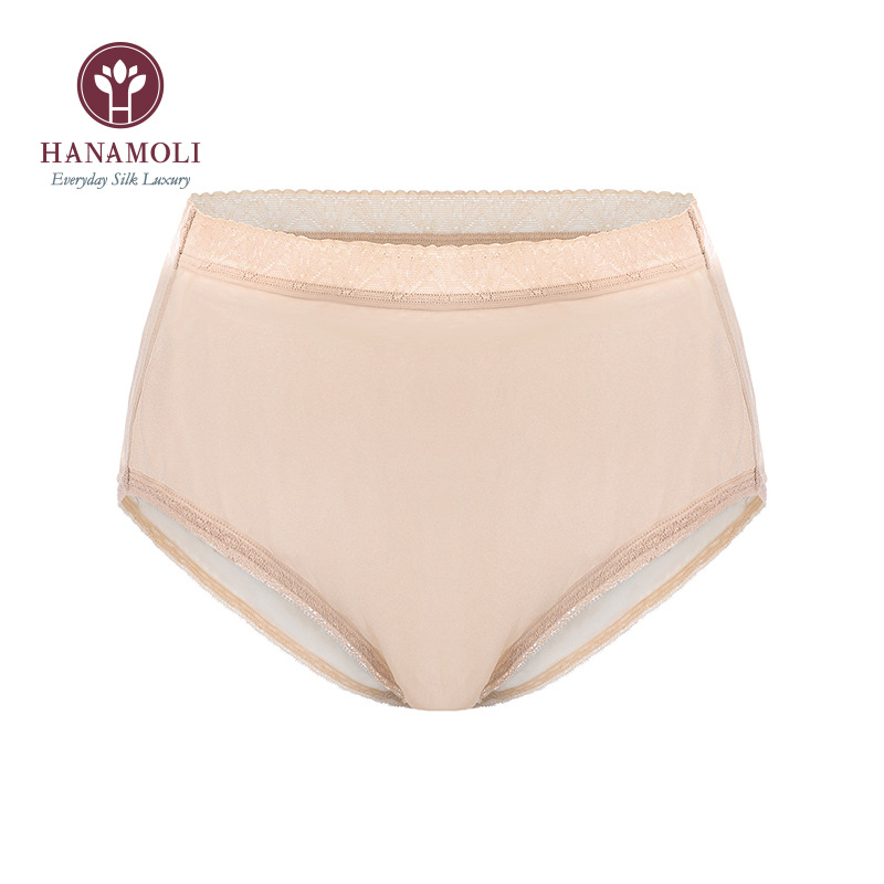 HANAMOLI桑蚕丝真丝女士蕾丝花边妈妈孕妇内裤女士特别尺码三角裤