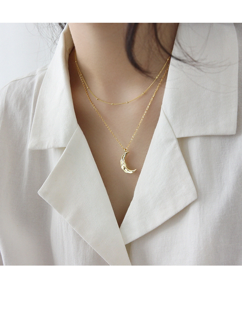 Original Design Style Plating Craft Korean Irregular Concave Convex Surface Moon Silver Necklace