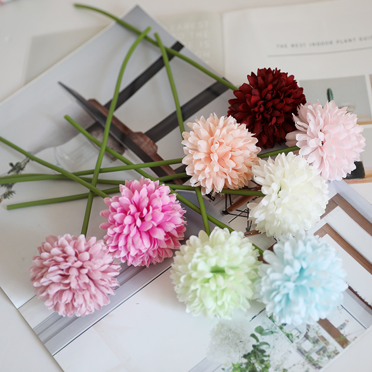 工厂直销 仿真蒲公英 DIY手捧花单支球菊 婚庆餐桌花 拍摄道具花