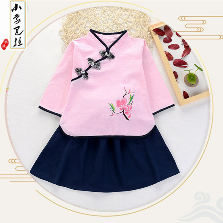 2020中国风汉服女童旗袍儒裙套装秋新款儿童改良复古唐装批发|ms