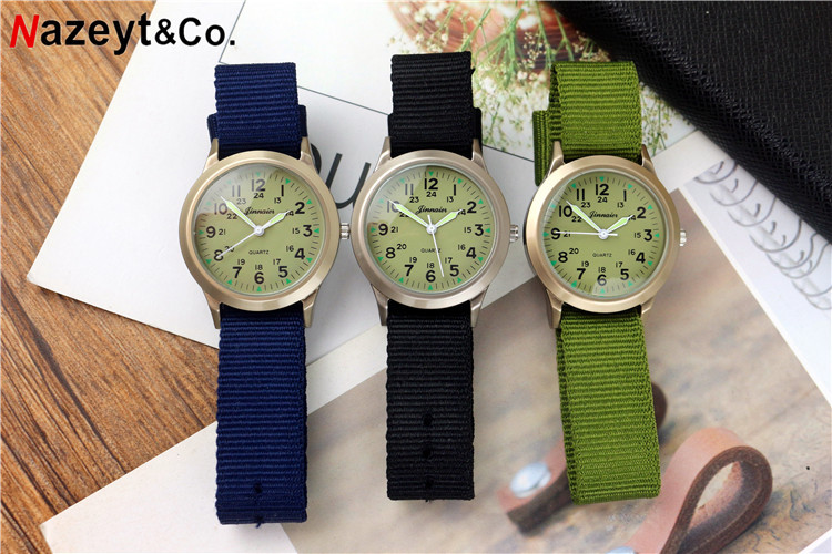 Amazon AliExpress estudiantes de la escuela primaria y secundaria cognitiva tiempo nylon reloj los niños moda luminosa lienzo ejército