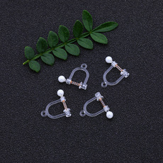 厂家直供耳饰配件 日韩流行镶珍珠树脂弹簧耳环U形夹 diy耳环材料