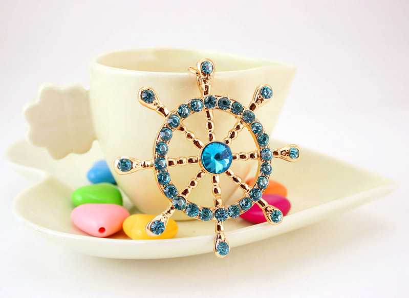40g Weight Alloy, Metal Material Constellation Pattern Unisex Gender White, Blue Color Korean Diamond-studded Crystal Ship Rudder Nautical Car Metal Pendant Keychain 5