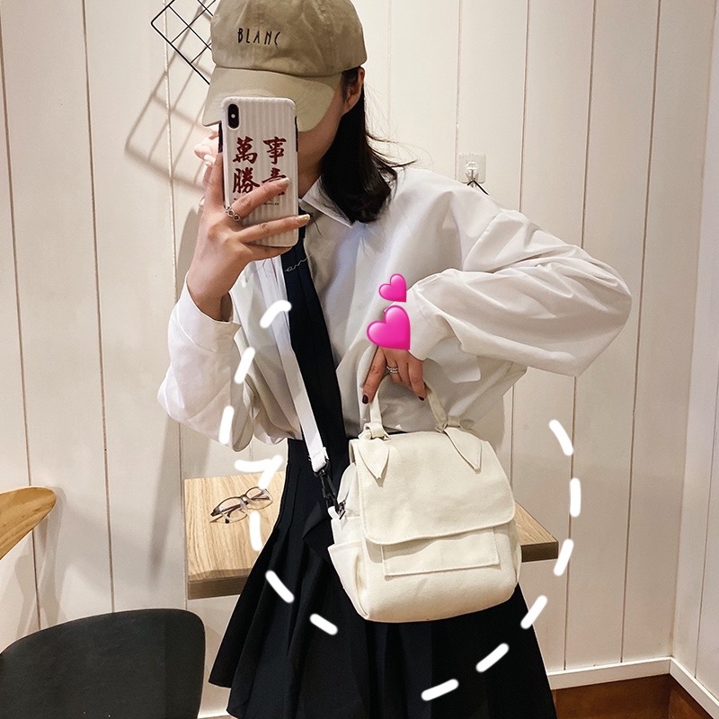 Style Coréen Ulzzang Vintage Style Simple Tout-match Solide Couleur Fille Toile Épaule Sac Style Japonais Harajuku Étudiants Sac display picture 24