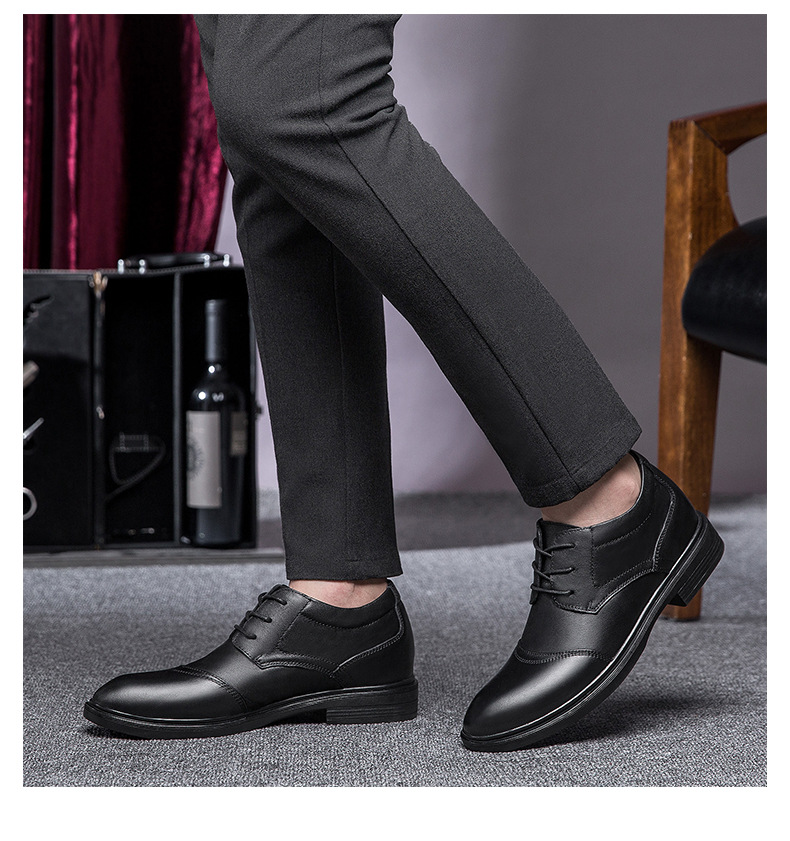 Men's Shoes Inner Height Increase Dress Lace-up Workplace Tooling Leather Shoes Round Head Shallow Mouth Shoes_voghion.com