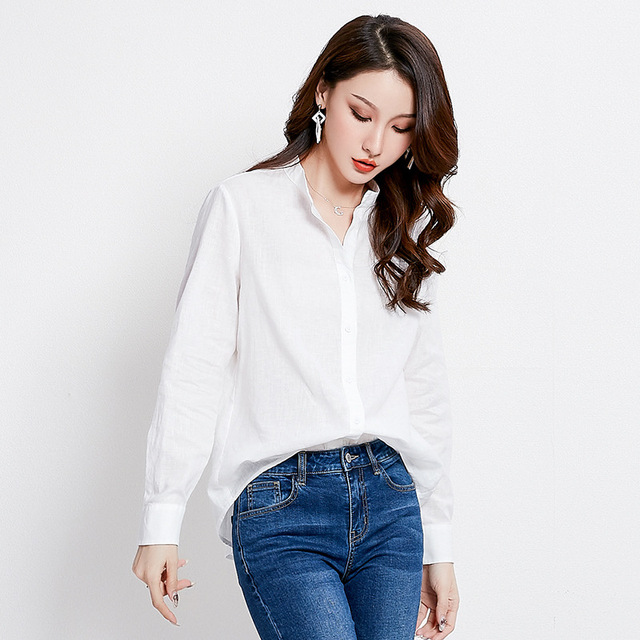 Autumn New Kit Half-open-necked OL White Shirt 