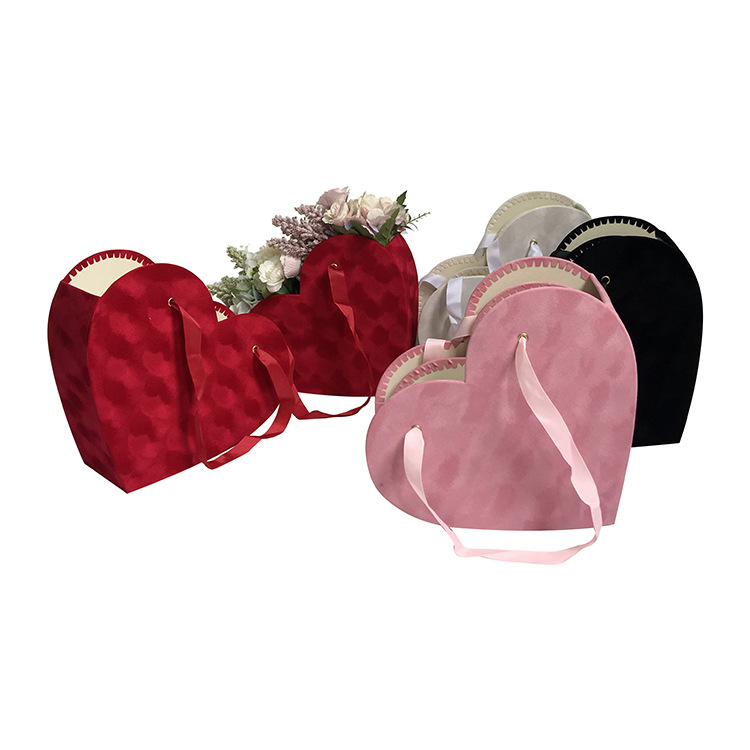 奥力派 现货  钻石绒布  心形二件套 鲜花礼盒 伴手礼盒  插花盒