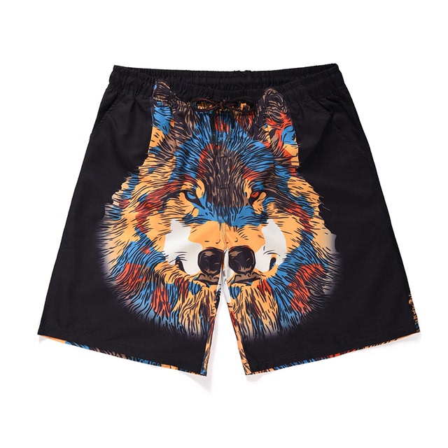 Creative Wolf Head 3D Printing Surfing Quick-drying Beach Pants 