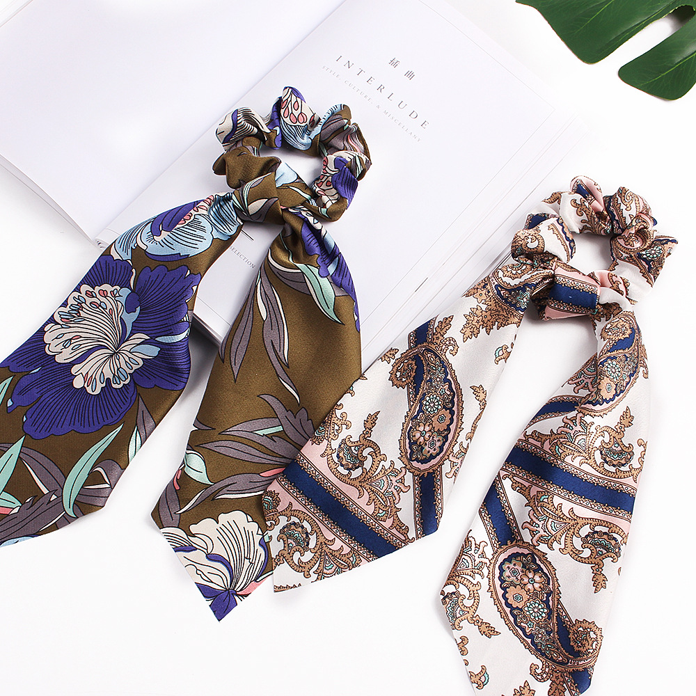 New Fashion Big Flower Satin Printed Scarf Cheap Hair Ring Wholesale display picture 27