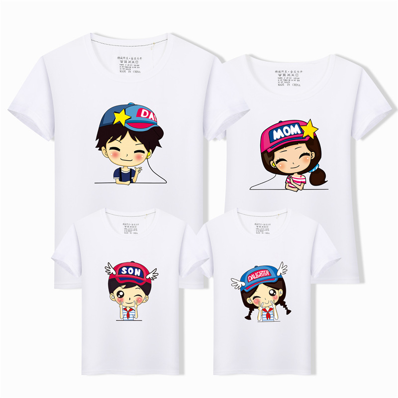 2019 New Summer Parent-Child Short-Sleeve T-Shirts, Family Size Set (3-4), Pure Cotton, Trendy, Dropshipping Available, Wholesale.