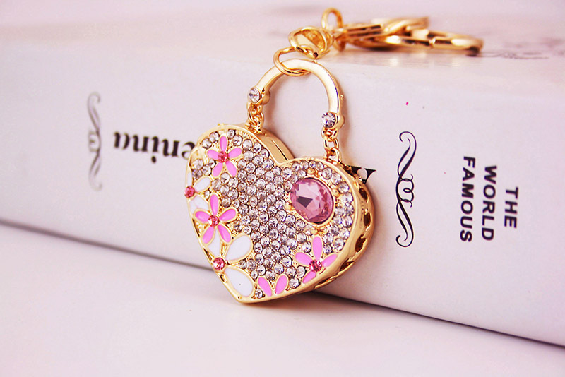 36g Weight Alloy, Metal Material Heart Pattern Men'S Gender Pink, Blue, Peach Color Kuxi Ornament Love Heart Flowers Gem Couple Keychain Women's Bag Accessories Peach Heart Key Chain Metal Pendant 2