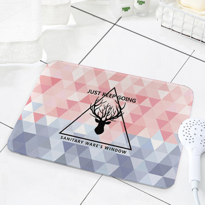 北欧风格浴室门垫印花地垫无纺布超柔短毛绒地垫家用吸水印花地垫