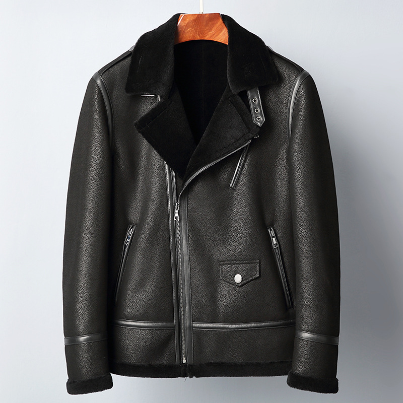 2018冬季皮毛一体男羊羔毛机车夹克韩版潮流帅气真皮真毛皮衣外套|ms