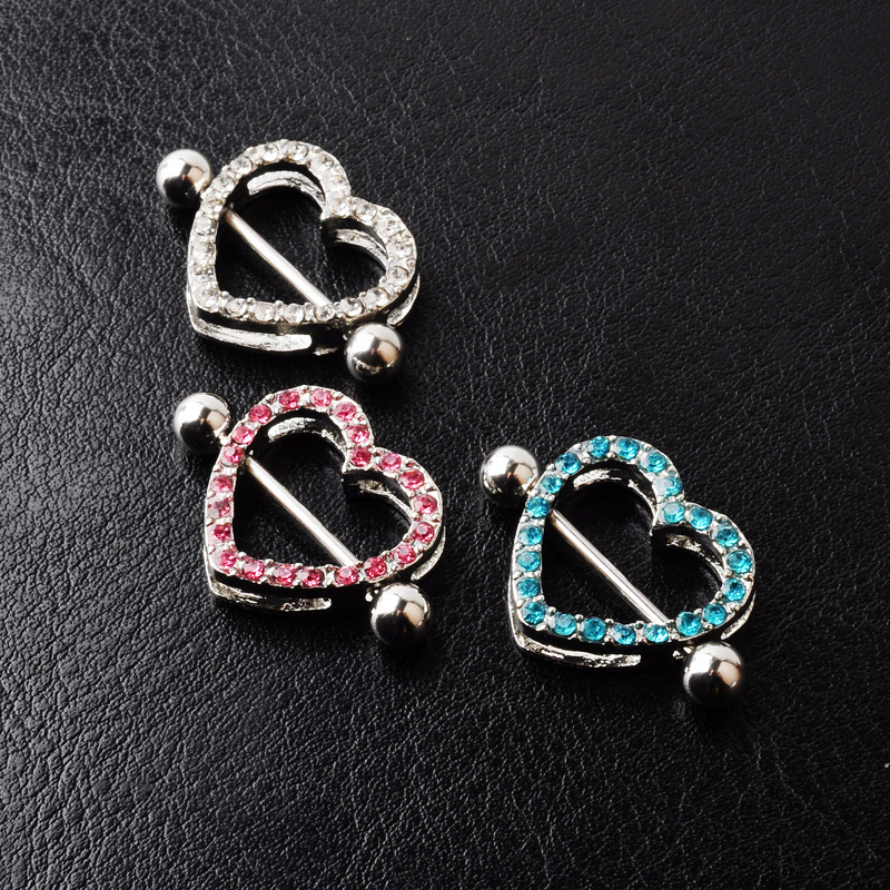 double-layer diamond-encrusted heart-shaped breast alloy ring electroplating