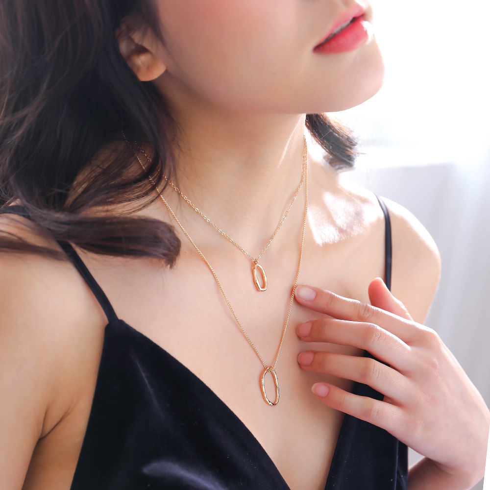 Personality Special-shaped Ring Double-layer Multi-layer Wild Necklace display picture 3