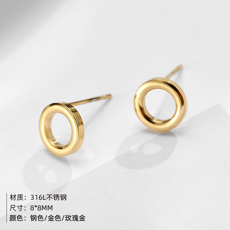 Hot-saling Simple Stainless Steel Hollow Geometric Round Women's 316l Earrings display picture 1