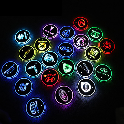 Car luminous water coaster USB charging seven-color LED anti-slip coaster car supplies car interior atmosphere light