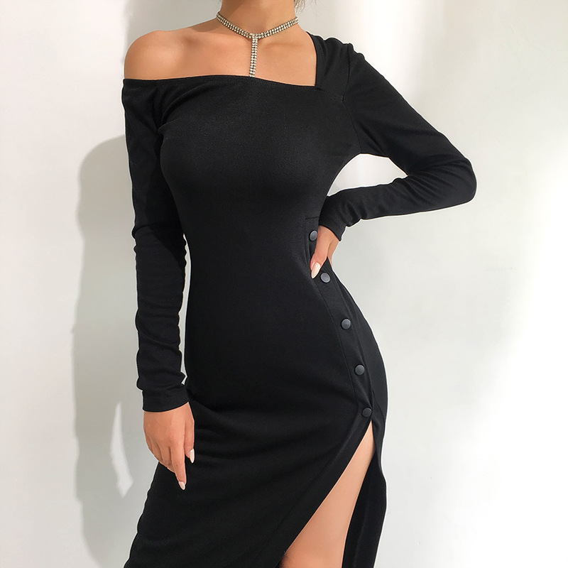 Irregular slit dress female 2020 spring...