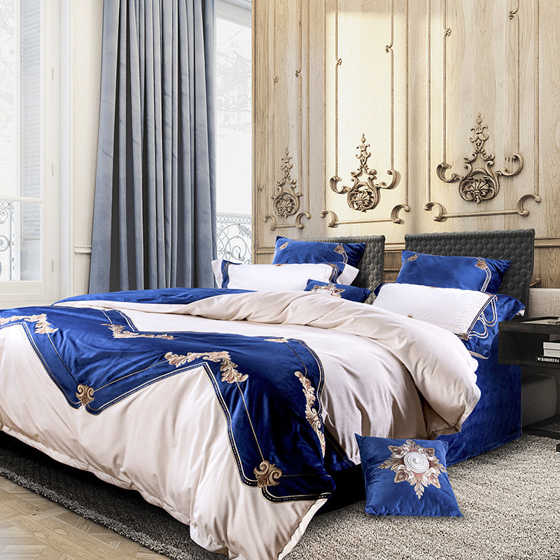 The new aristocracy high-grade Bedclothes Wind court Wedding celebration winter Four piece suit True Velvet Embroidery European style Multiple sets of
