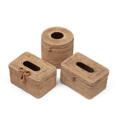 越南藤编纸巾盒手工编制抽纸盒桌面收纳抽纸盒简约客厅车载纸巾盒|ru