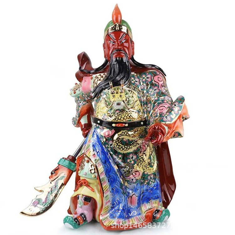 精品珐琅彩关公爷武财神厂家直销手工佛像工艺品 关公陶瓷摆件