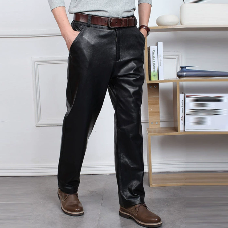 JEEP SPIRIT брюки из овчины мужские брюки из натуральной кожи теплые мотоциклетные Прямые хлопковые кожаные брюки среднего возраста 512